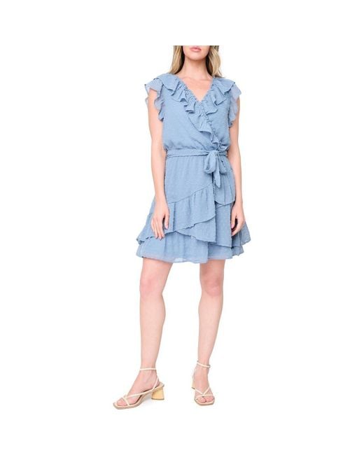 Gibsonlook Blue Ruffles For Days Clip Dot Chiffon Minidress