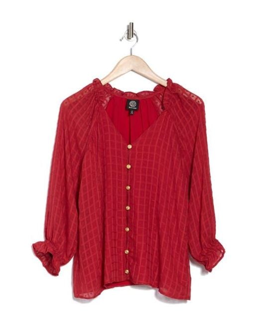 Bobeau Red Ruffle Button Down Top