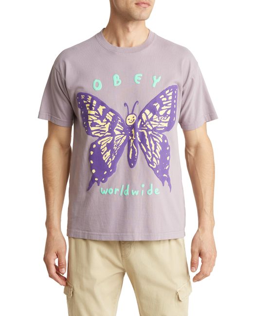 Obey Purple Social Butterfly Graphic Tee for men