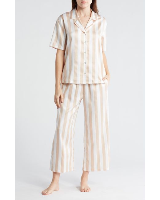 Nordstrom White Satin Short Sleeve Shirt & Capri Pajamas