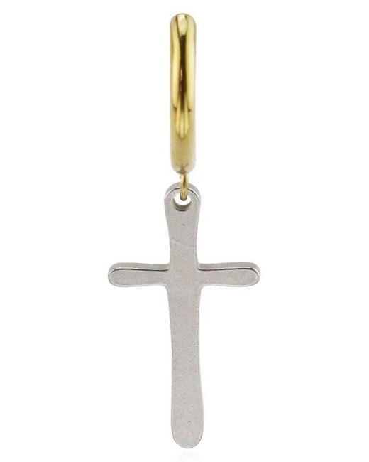 Rebel White Cross Drop Huggie Hoop Earrings