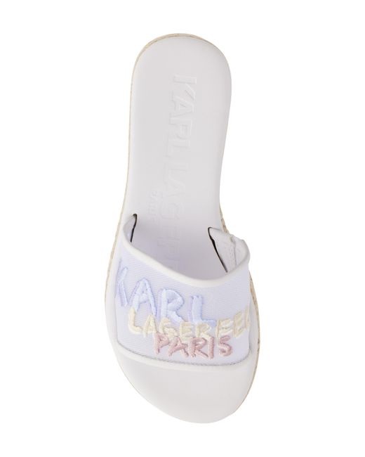 Karl Lagerfeld White Kamara Embroidered Platform Slide Sandal