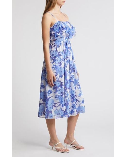 Chelsea28 Printed Tiered Ruffle Chiffon Midi Dress in Blue | Lyst
