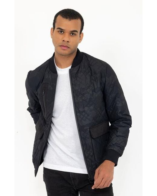 PINOPORTE Black Quilted Bomber Jacket for men