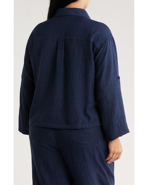 Max Studio Blue Textured Collared Shirt
