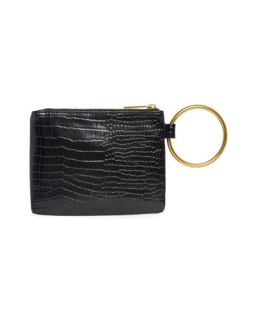 BCBGMAXAZRIA Black O-Ring Handle Wristlet Pouch