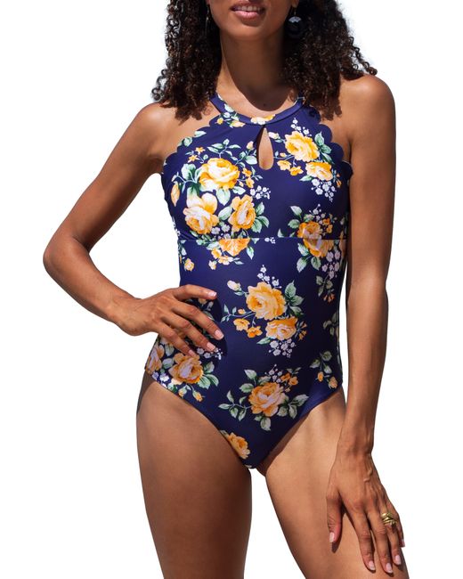 CUPSHE Blue Floral Tummy Control One-piece Swimsuit