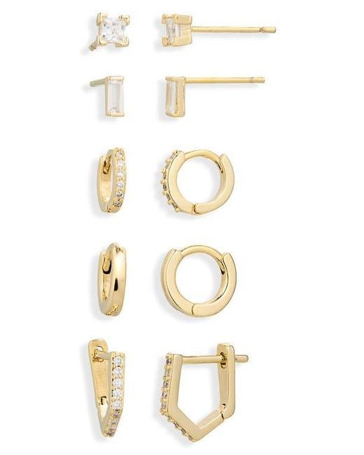 Leith Pink Set Of 5 Cubic Zirconia Stud & Huggie Hoop Earrings