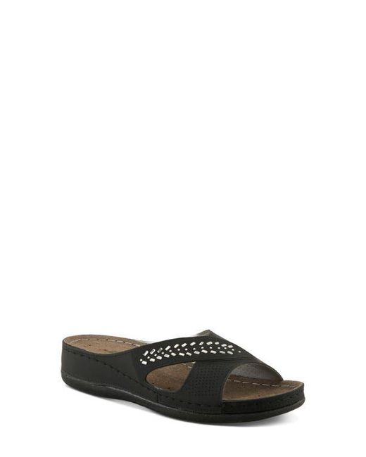Flexus by Spring Step Black Rhinestone Wedge Slide Sandal