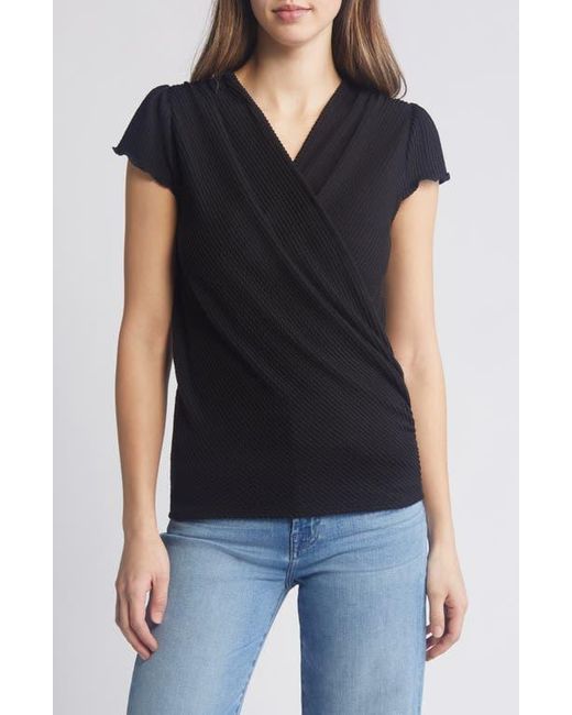 Loveappella Black Texture Wrap Front Top