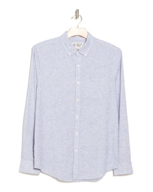 Original Penguin Gray Stripe Stretch Linen & Cotton Button-down Shirt for men