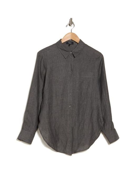 Theory Gray Hekanina Drape Button Front Shirt