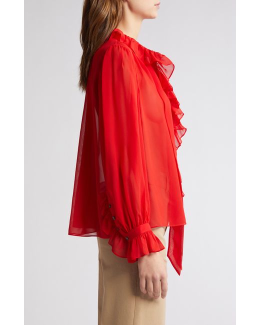 FRAME Red Ruffle Silk Shirt
