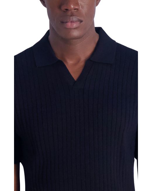 Karl Lagerfeld Blue Ribbed Johnny Collar Polo Sweater for men