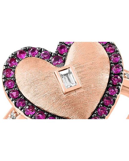 Effy Pink 14k Rose Gold Diamond & Ruby Heart Ring