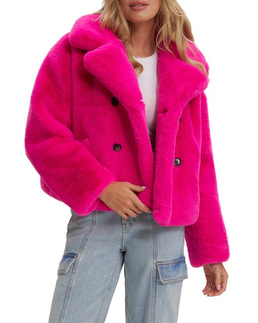 Noize Push Faux Fur Coat In Hot Pink At Nordstrom Rack | Lyst