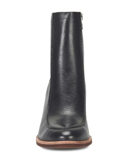 Kork-Ease Black Almond Toe Leather Block Heel Booties
