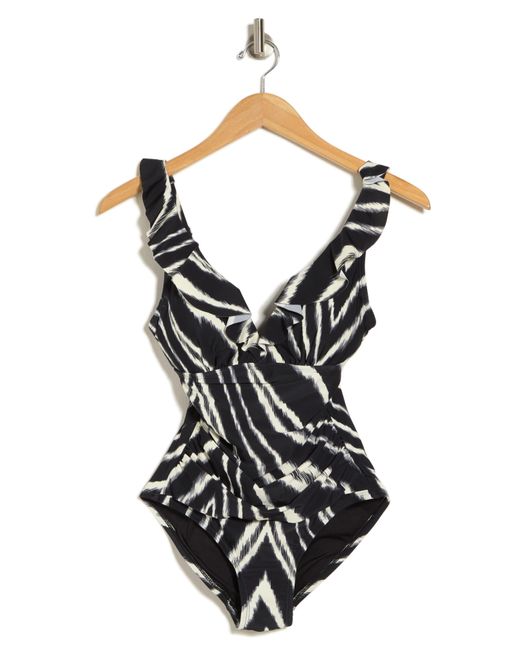 DKNY Ruffle One-piece Swimsuit in Black | Lyst
