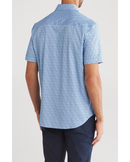 Bugatchi Blue Miles Short Sleeve Stretch Button-up Shirt for men