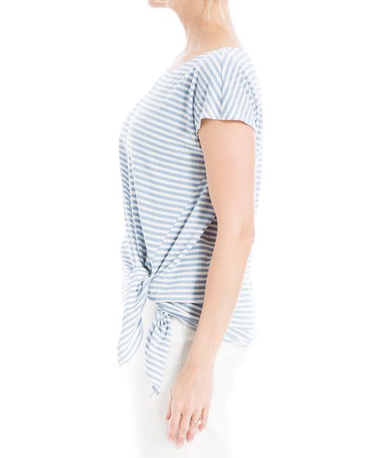 Max Studio Blue Stripe Crinkle Side Tie T-shirt