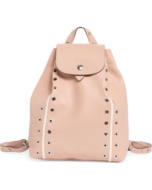 Longchamp Pink Grommet Stud Leather Backpack