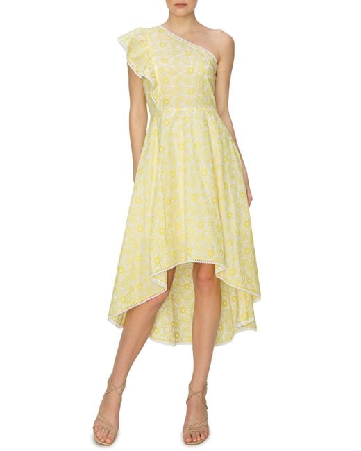 MELLODAY Yellow Floral One-shoulder High-low Dress