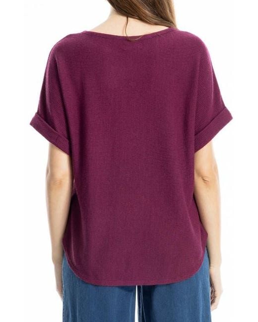Max Studio Purple Short Sleeve Ribbed T-Shirt
