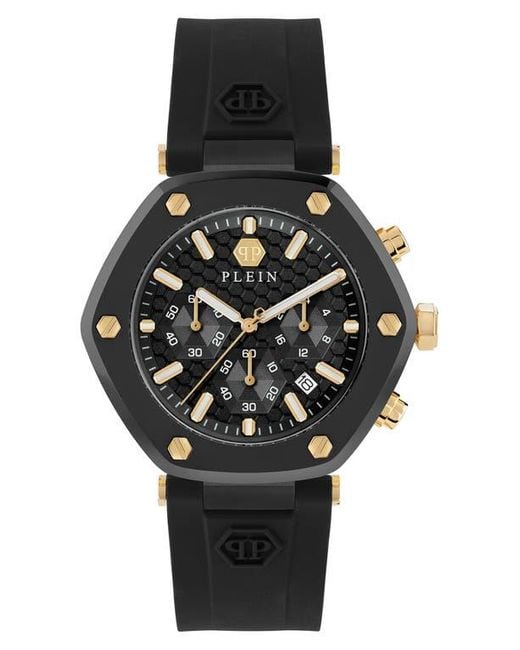 Philipp Plein Black The Hexagon Chronograph Silicone Strap Watch, 42Mm for men