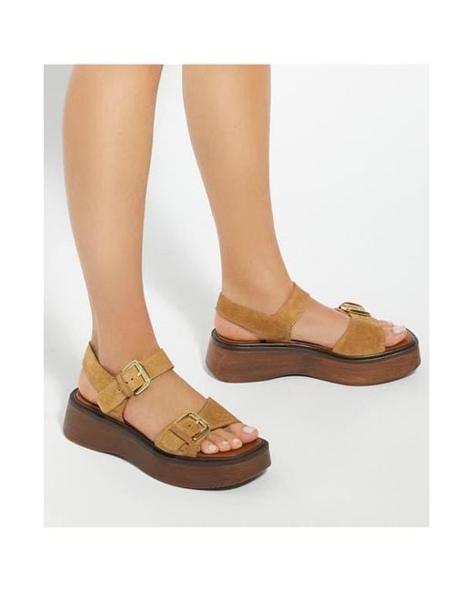 Dune Brown Luno Ankle Strap Platform Sandal
