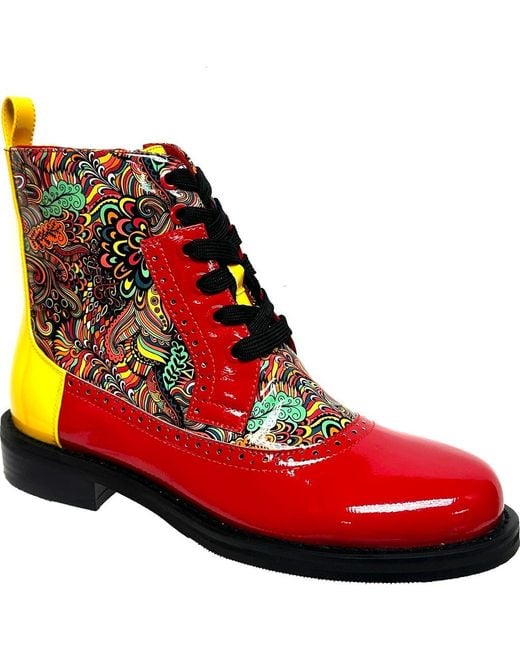 Ninety Union Red Mixed Print Lace-Up Boot