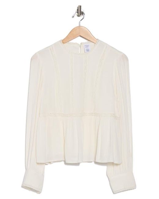 Melrose and Market White Lace Trim Long Sleeve Peplum Top