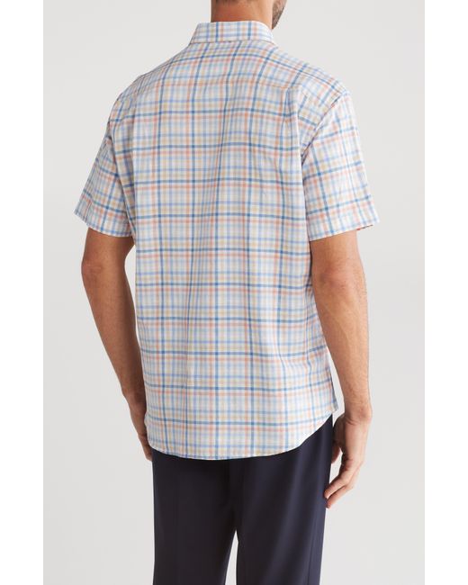 David Donahue White Herringbone Short Sleeve Linen & Cotton Button-up Shirt for men