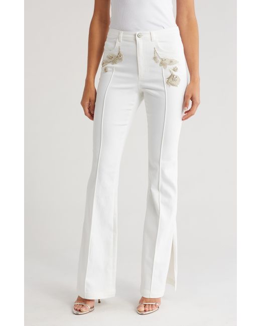 Cinq À Sept White Haylie Embellished Split Hem Flare Jeans