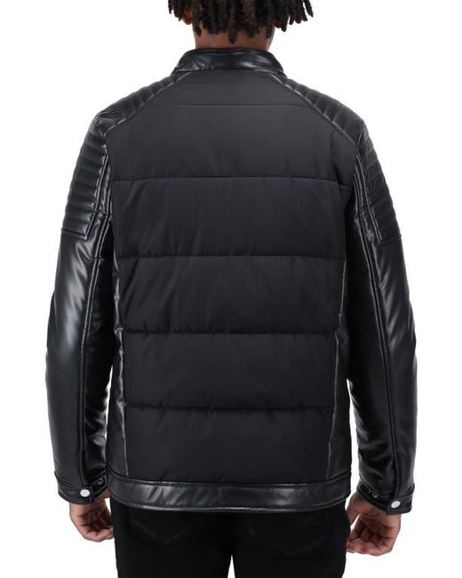 Xray Jeans Black Faux Leather Quilted Moto Jacket for men