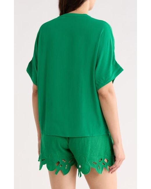 Tahari Green Split Neck Shirt