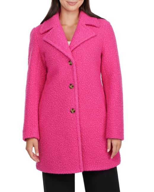 Badgley Mischka Pink Single Breasted Bouclé Coat