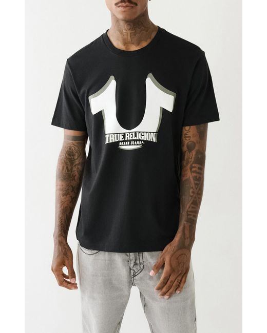 True Religion Black Tr Cotton Crew Graphic T-shirt for men