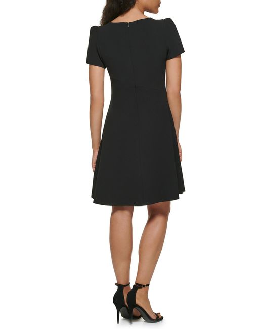 DKNY Black Short Sleeve Cutout Fit & Flare Dress