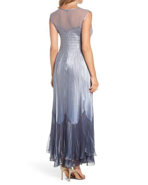 Komarov Ombre Tiered A line Maxi Dress With Shawl in Blue Lyst
