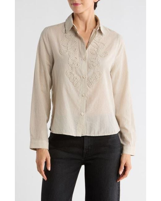 Max Studio Natural Stripe Appliqué Button-Up Shirt