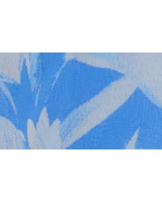 Steve Madden Blue Floral Print V-neck Sleeveless Ruched Top