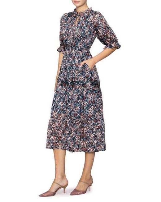 MELLODAY Multicolor Floral Elbow Sleeve Tiered Midi Dress
