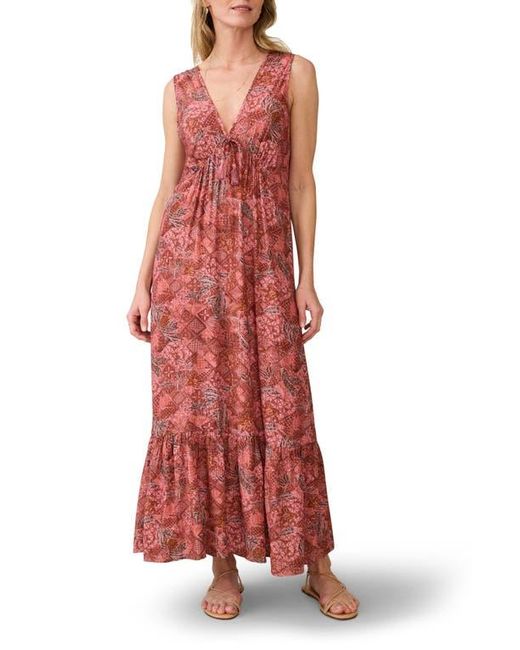 Faherty Eden Floral Print Ruffle Hem Sleeveless Maxi Dress in Red | Lyst