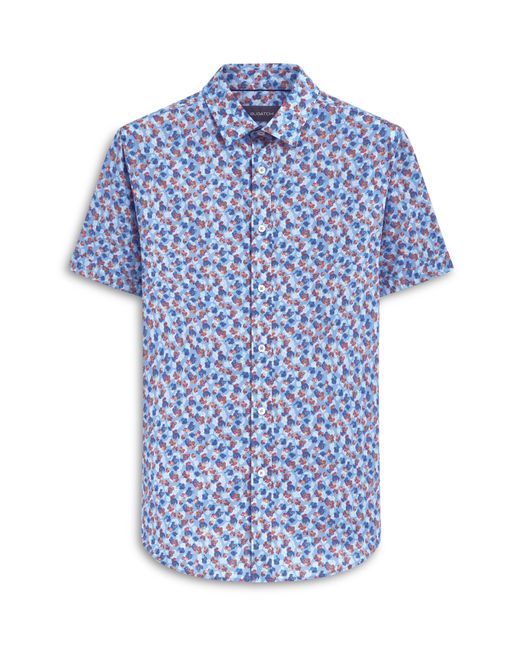 Bugatchi Blue Shaped Fit Floral Print Short Sleeve Button-up Camp Shirt for men