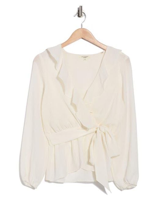 Max Studio Natural Ruffle Long Sleeve Faux Wrap Top