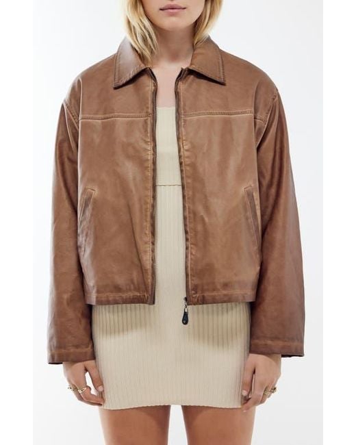 BDG Brown Dex Wadded Faux Leather Jacket