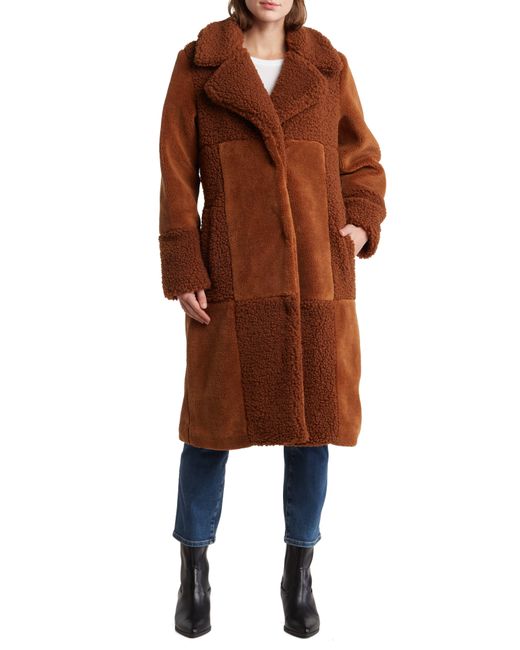 Lucky Brand Brown Patchwork Faux Shearling & Faux Fur Coat