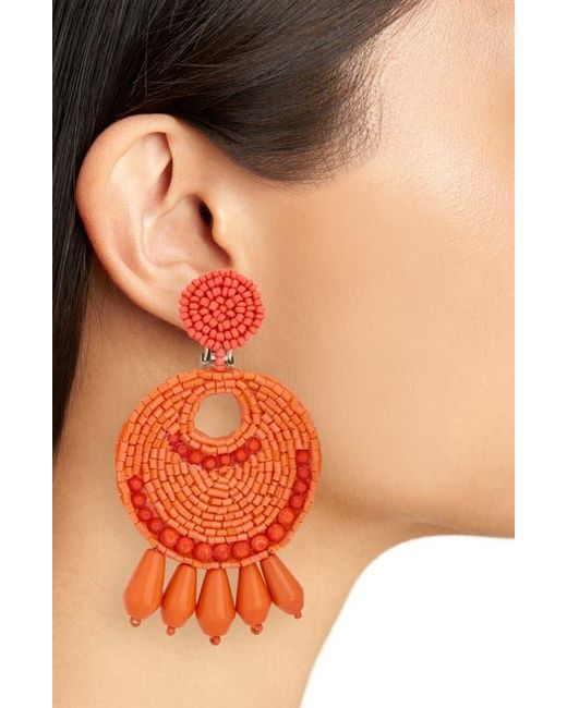 Kenneth Jay Lane Orange Beaded Drop Clip-On Earrings