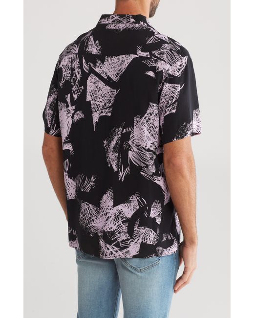 Abound Black Abstract Floral Short Sleeve Button-up Shirt for men