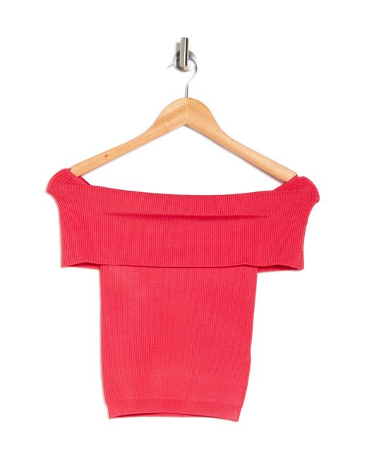 7 For All Mankind Red Off The Shoulder Ribbed Top